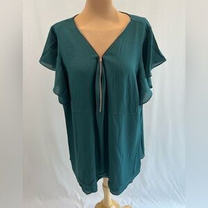 City Chic Zip V-Neck Blouse NWOT